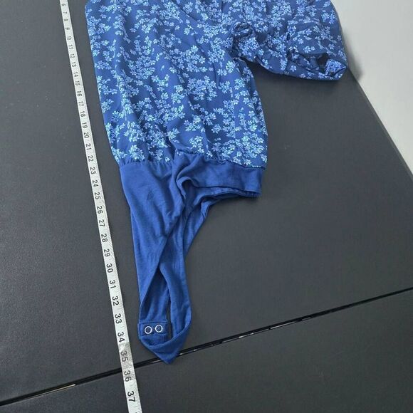 Draper James Womens Floral Button Up Bodysuit Size 2X Blue Ruffle Cottagecore - Picture 7 of 8